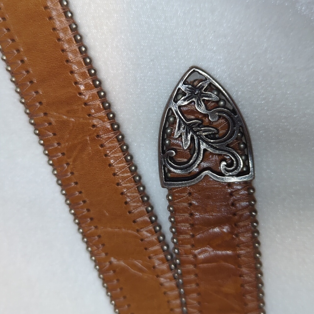 Vtg Streets Ahead Santa Monica 80's Thin Ranger Leather Silver Studded Belt Lrg - Picture 12 of 16